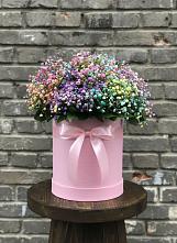 Цветочная композиция из Гипсофила и Розы в шляпной коробке в Катав-Ивановске