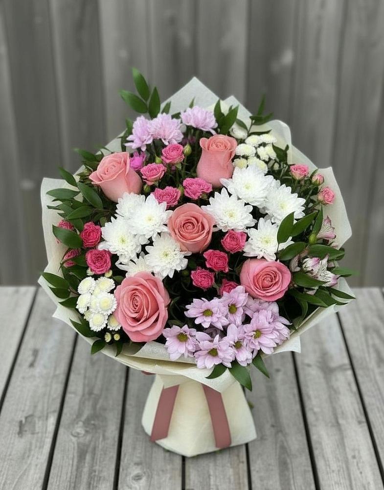Букет цветов из: Альстромерии, Гвоздики, Розы и Хризантемы в Катав-Ивановске