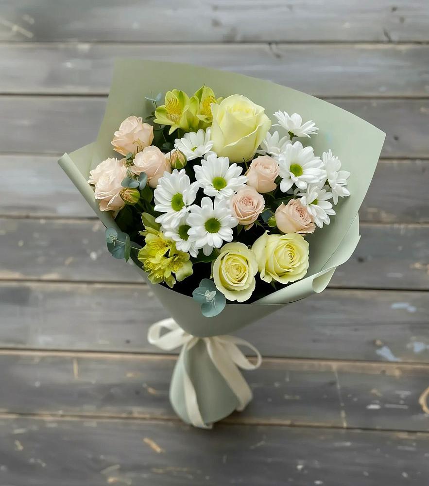 Букет цветов из: Альстромерии, Розы и Хризантемы в Катав-Ивановске