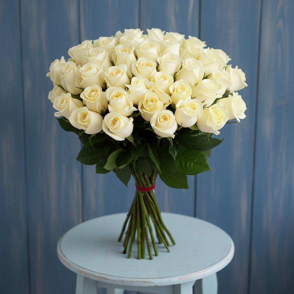 Букет 51 Белая роза Эдлесс Лав в Катав-Ивановске