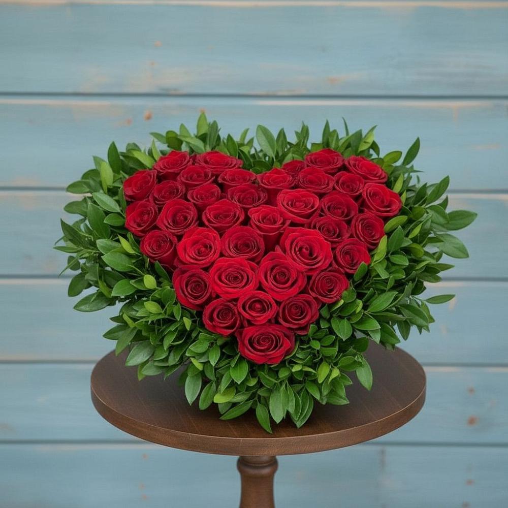 Цветочная композиция из Розы в виде сердца в Катав-Ивановске