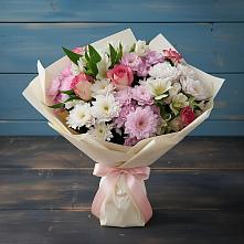 Букет цветов из:  Хризантемы, Альстромерии и Розы в Катав-Ивановске