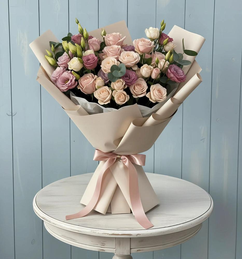 Букет цветов из: Розы и Лизиантусы в Катав-Ивановске