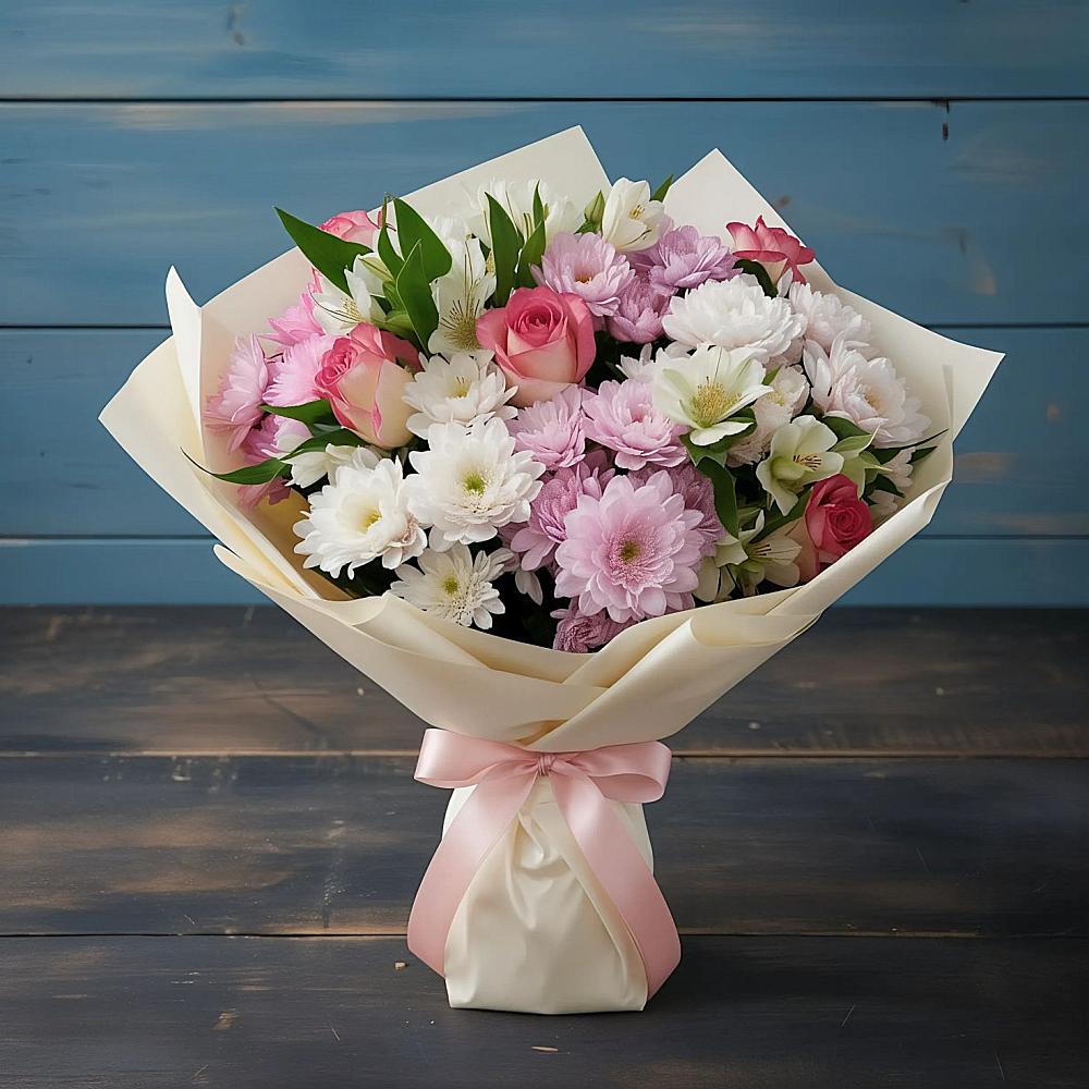 Букет цветов из: Хризантемы, Альстромерии и Розы в Катав-Ивановске